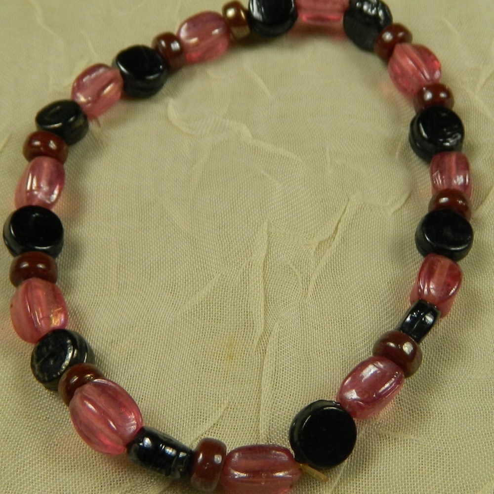 Bracelet Pink black Pearly bead Stretch